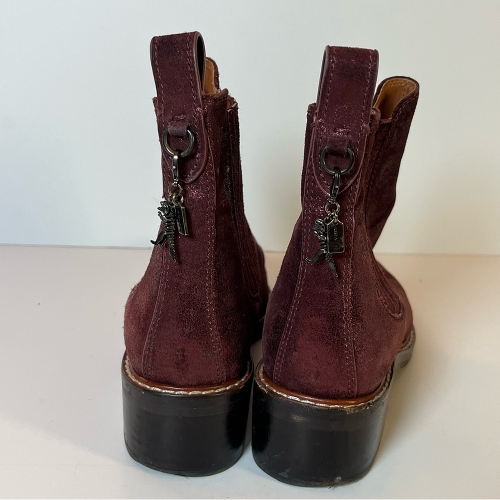 Coach Bowery Chelsea Boot Maroon Metallic Suede Western Leather Women’s Size 6 - Picture 6 of 12